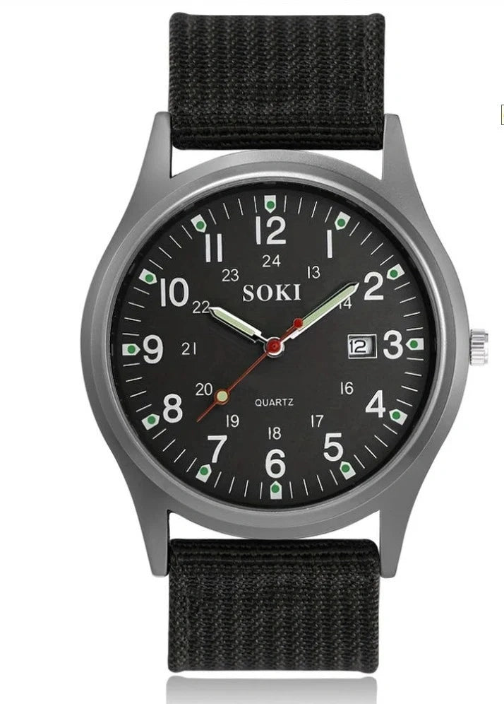 Black nylon strap watch by HAFIZ AND CO featuring an analog dial and classic design.