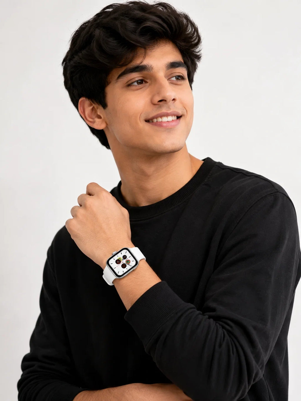 HAFIZ & CO men's smart watch with multi-color band, digital display, fitness tracking, and sleek design.