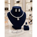 Elegant HAFIZ AND CO luxury bridal jewelry set featuring a necklace, earrings, and matching accessories for a wedding ensemble.