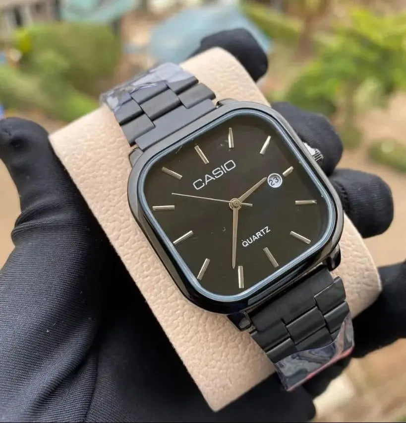 Zambeel Casio square watch with black dial and silver metal band, stylish digital timepiece for everyday wear