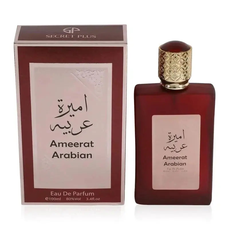Zambeel Ameerat Asdaaf Al Arab Rouge Eau de Parfum 100ml bottle, elegant scent with intricate floral and oriental fragrance details.