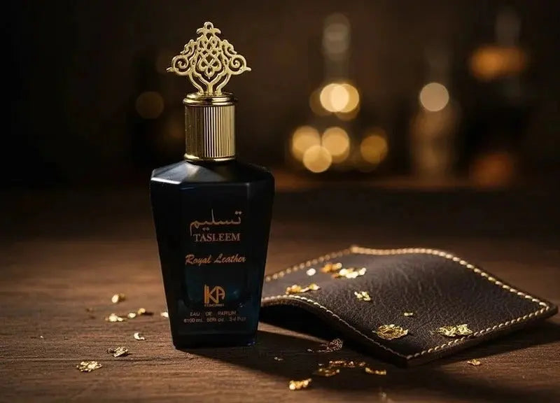 HAFIZ AND CO Tasleem Royal Leather Eau De Parfum in 100ml bottle, showcasing luxurious leather scent with elegant packaging.