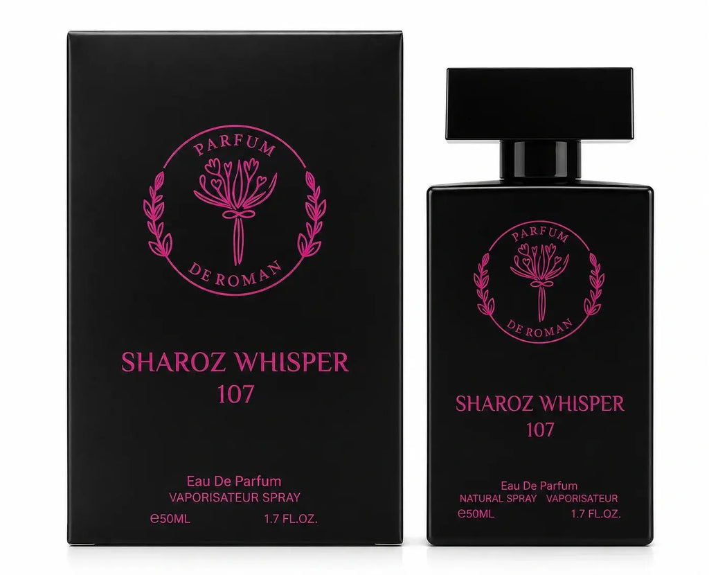 Zambeel Sharoz Whisper Perfume EDP in a 50ml bottle, showcasing elegant packaging for a floral and musky scent.