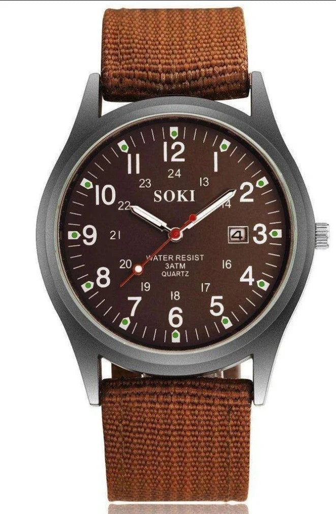 Black nylon strap analog watch by Zambeel with a sleek round dial and minimalist design.
