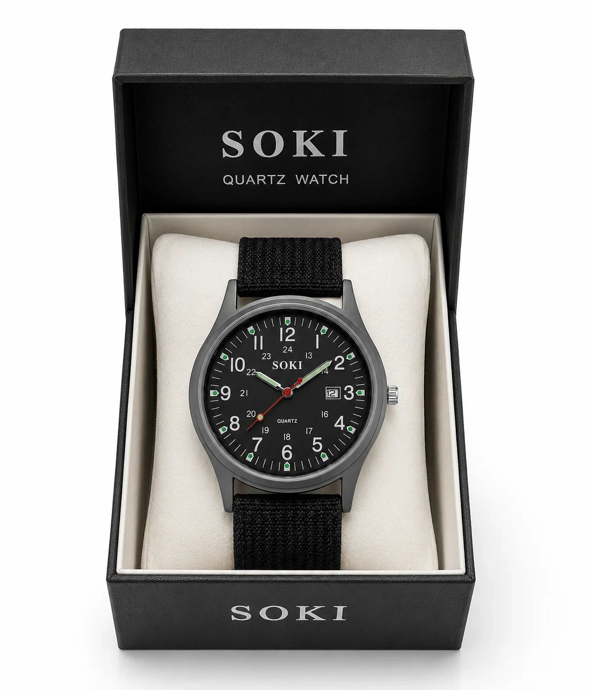 Black nylon strap Zambeel analog watch with a round dial, showcasing a sleek and durable design for everyday wear.