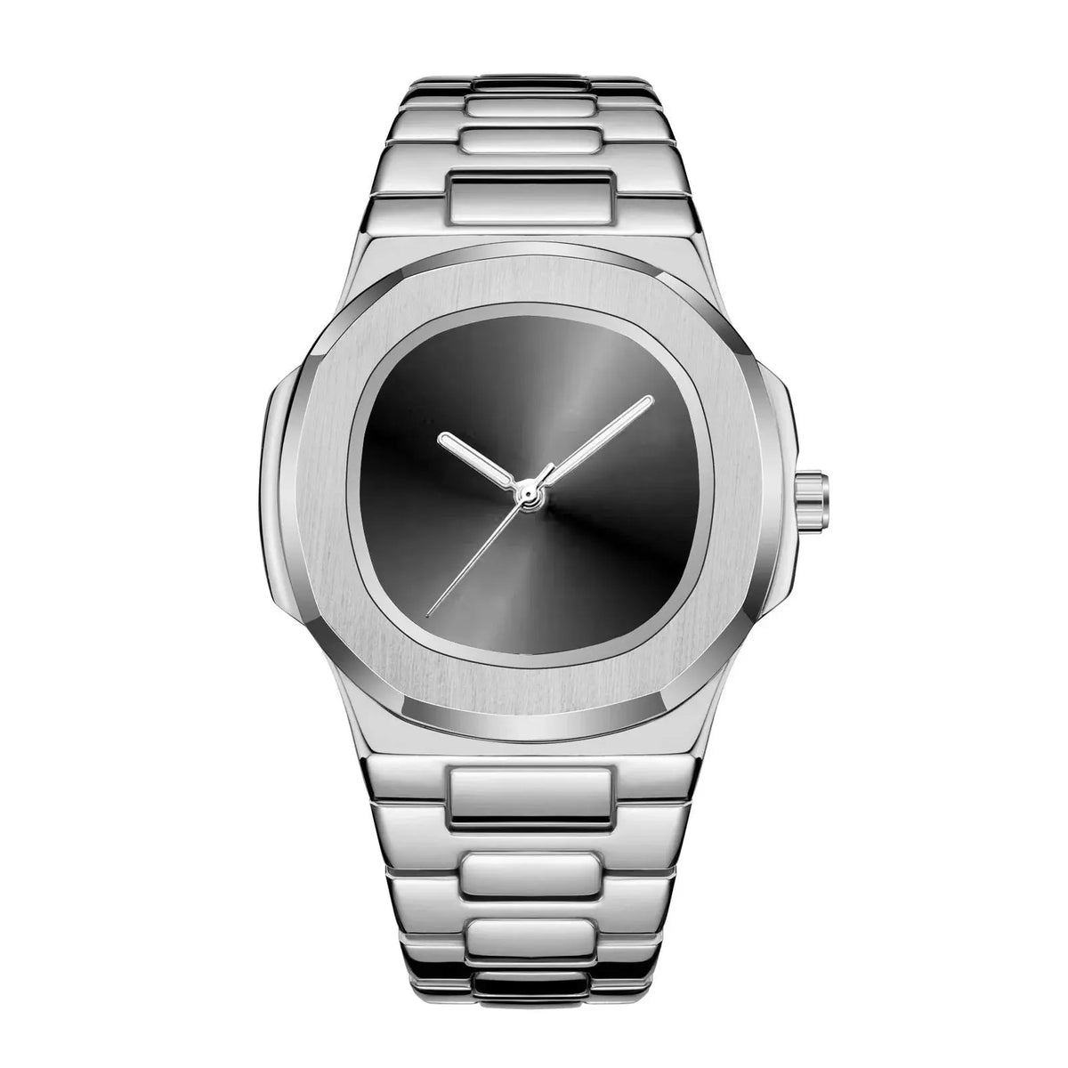 Black Zambeel waterproof quartz watch with a round dial and stainless steel band, designed for durability and everyday wear.