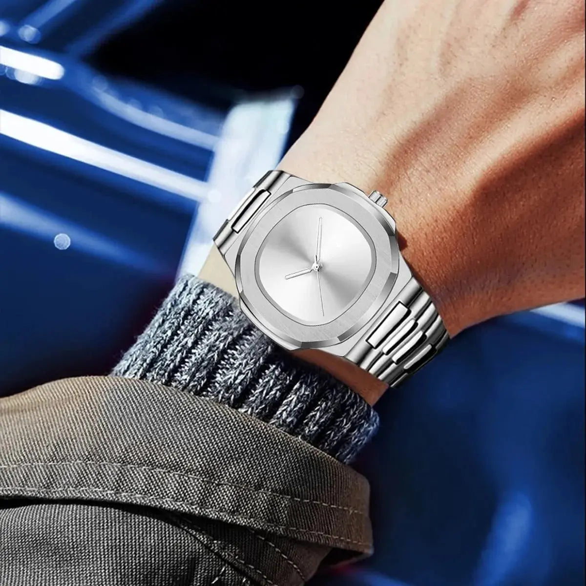 Black Zambeel waterproof quartz watch with a sleek design and analog display, suitable for everyday wear.