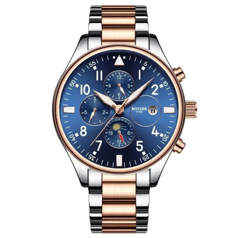 Zambeel automatic mechanical watch with stainless steel belt, featuring a sleek round dial and classic design.