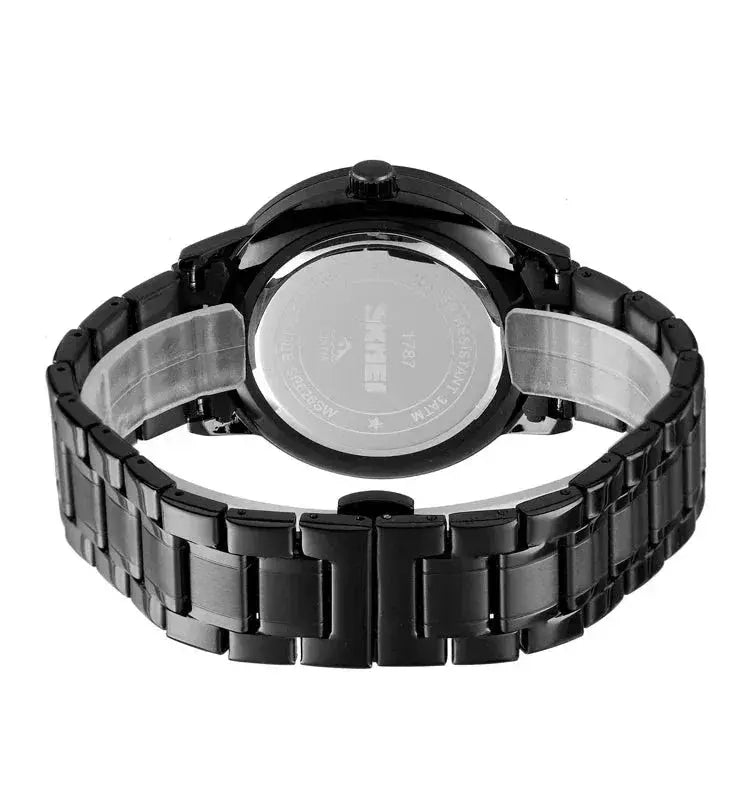 Zambeel SMAIER wrist watch with a sleek black strap and round dial, featuring minimalist design and silver accents.