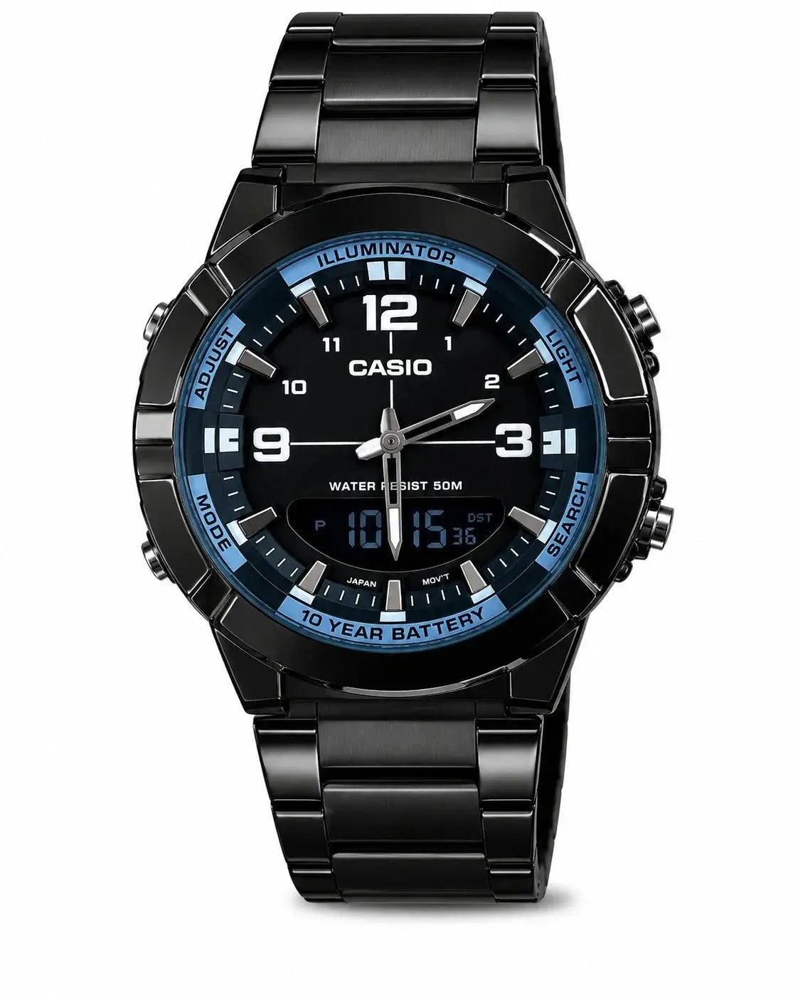 Green Zambeel Casio Illuminator watch with digital display and luminous features, showcasing a sporty timepiece with a durable strap.
