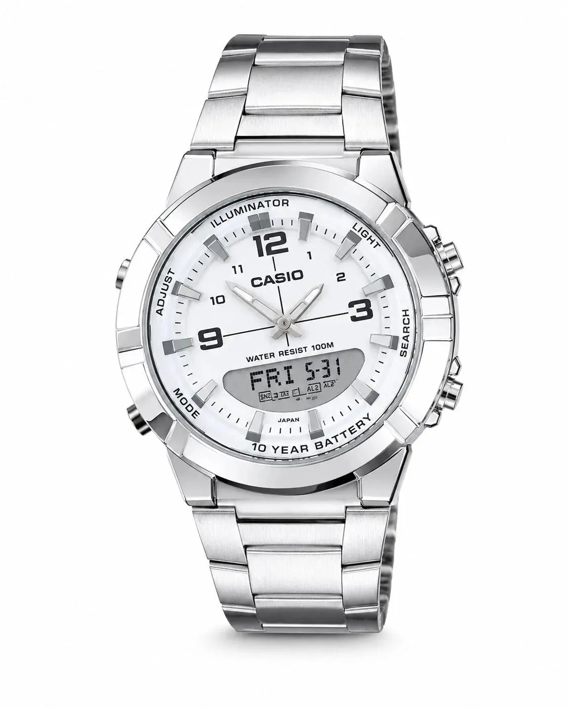 Green Casio Illuminator watch by Zambeel with digital display and luminous hands, shown on a neutral background.